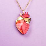Anatomical Heart Pendant Necklace - Red