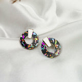 Circle Studs - Rainbow Flakes